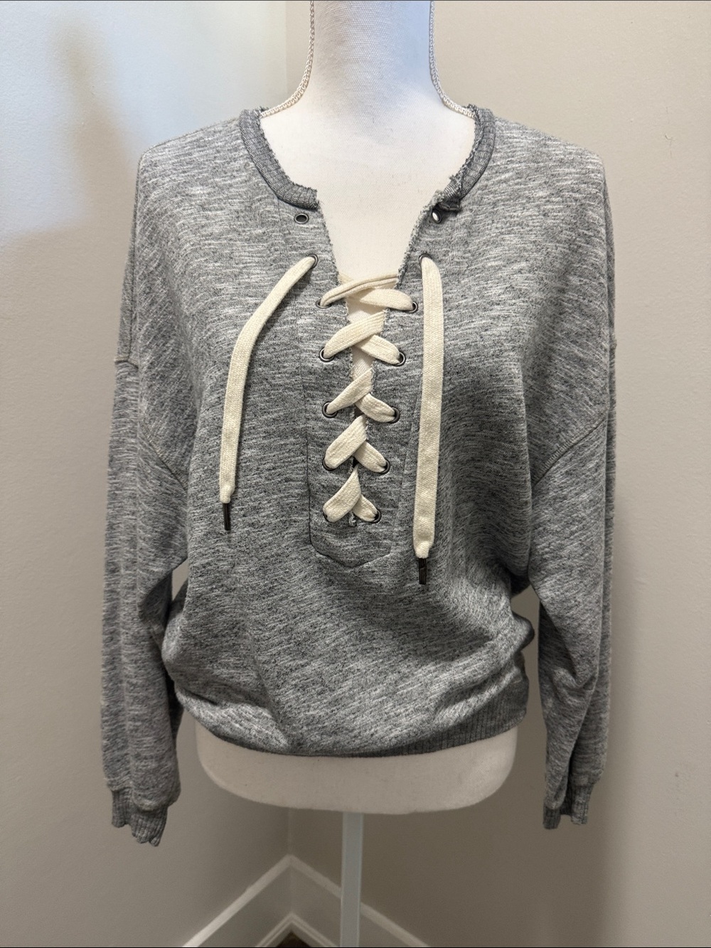 NSF Heather Gray Lace-Up Pullover with Cream Laces